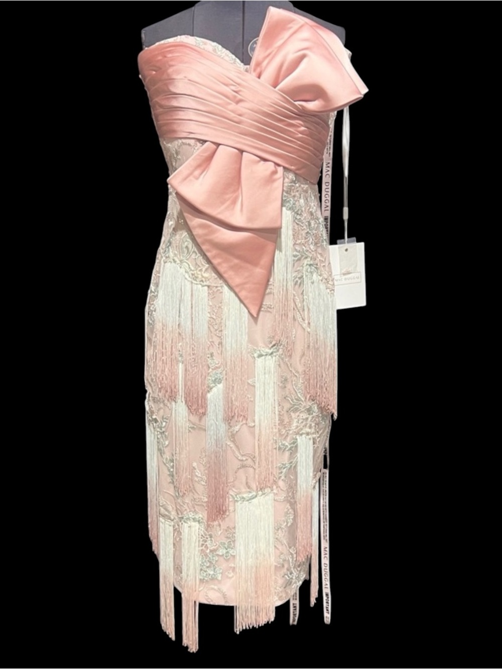 Mac Duggal 20593 Rose Pink Midi Tassel Fringe Cocktail Dress Strapless 10 NWT